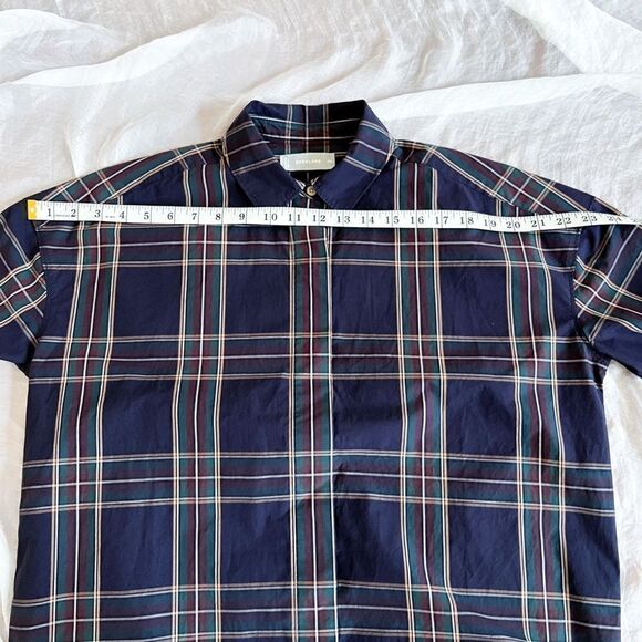 Everlane The Oversized Poplin Shirt Plaid Bottom Down Red and Green Lines modest - Picture 5 of 11
